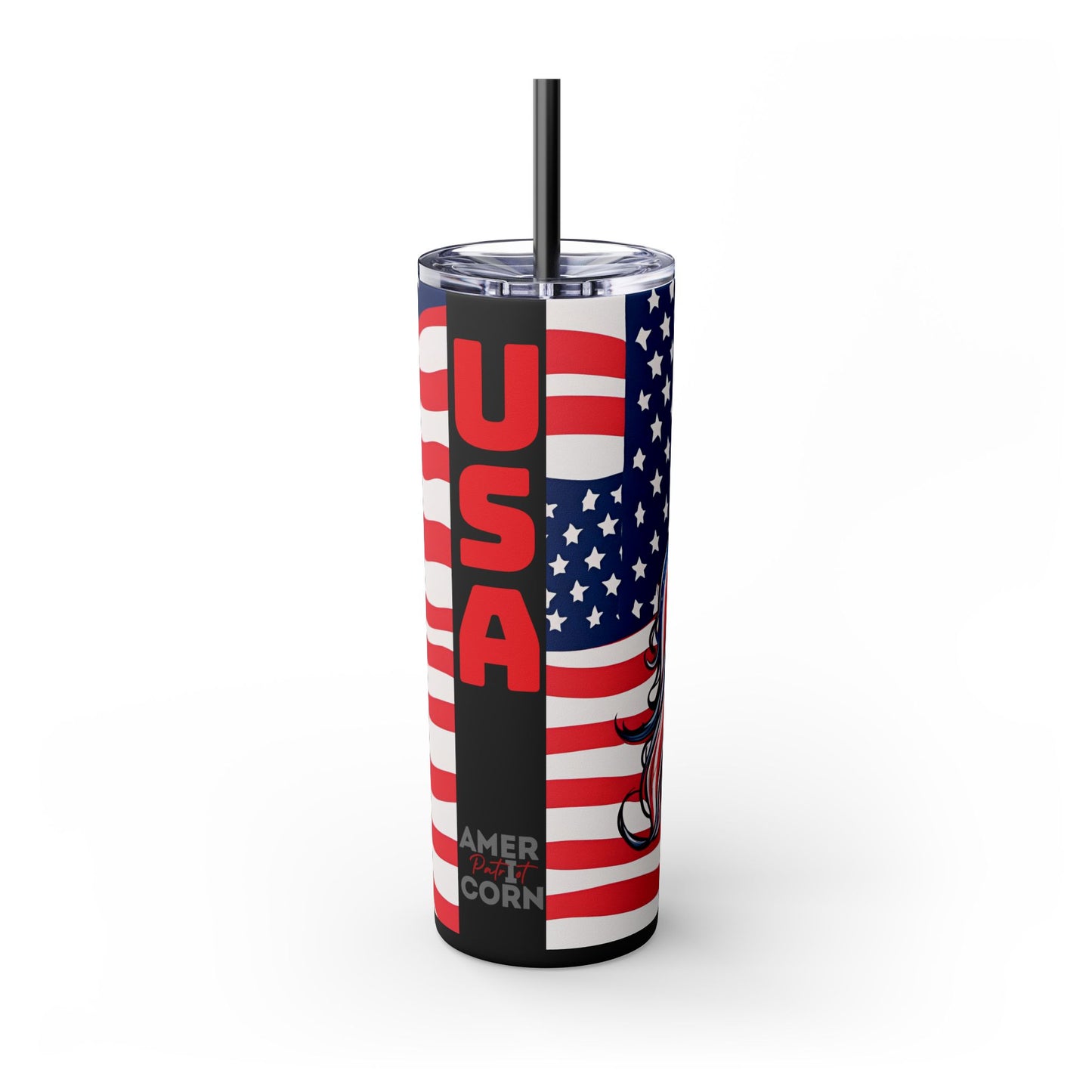 AMERICORN American Unicorn Skinny Tumbler | United States Freedom Loving Horse Insulated Cup | US Flag Veteran Gift Patriot Drink Traveler