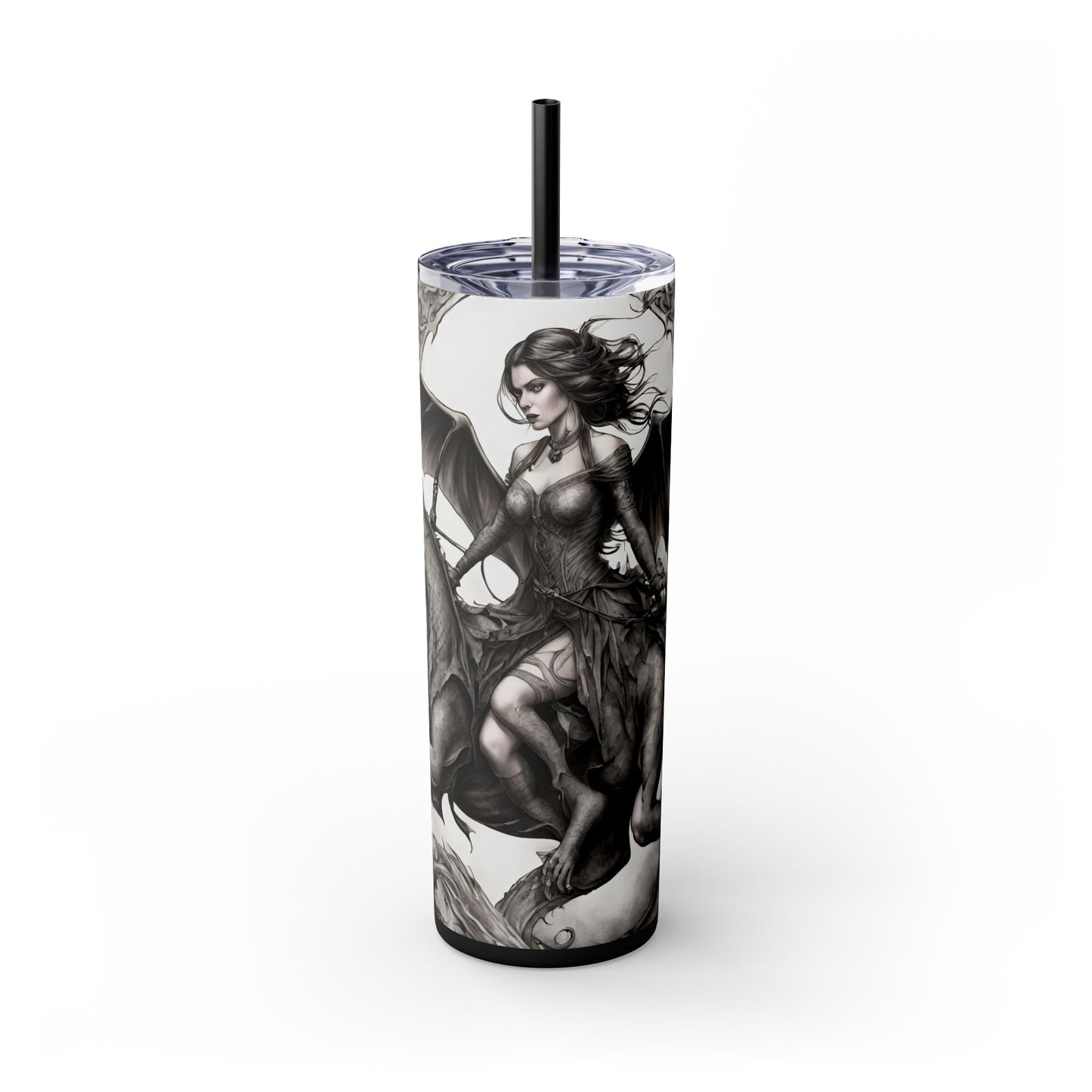 Gothic Medieval Flying Dragon Tumbler, Mutating Lizard Woman Beast Drinking Traveler, Dark Fantasy Liquid Cup