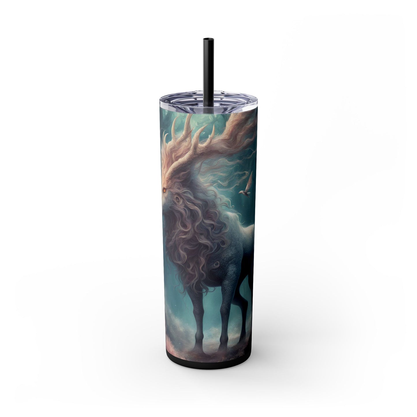 Majestic Myths Skinny Tumbler | Floral Flower Forest Horned Horse Insulated Cup | Mystical Maned Goat Fantasy Drink Travel Exercise Gift