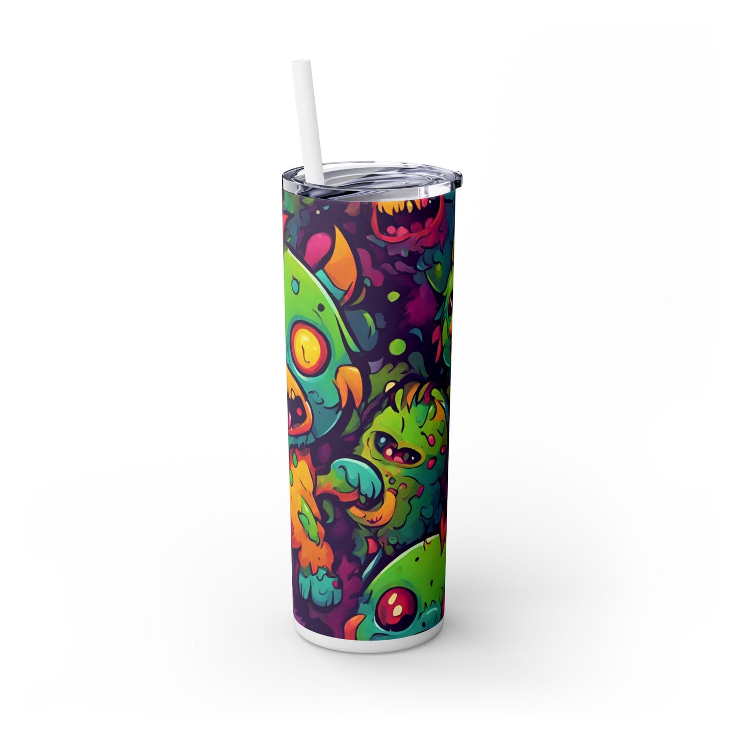 Kids Little Monster Skinny Tumbler | Colorful Funny Zombie Childs Insulated Cup | Furry Mutant Fun School Lunch Classroom Drink Traveler