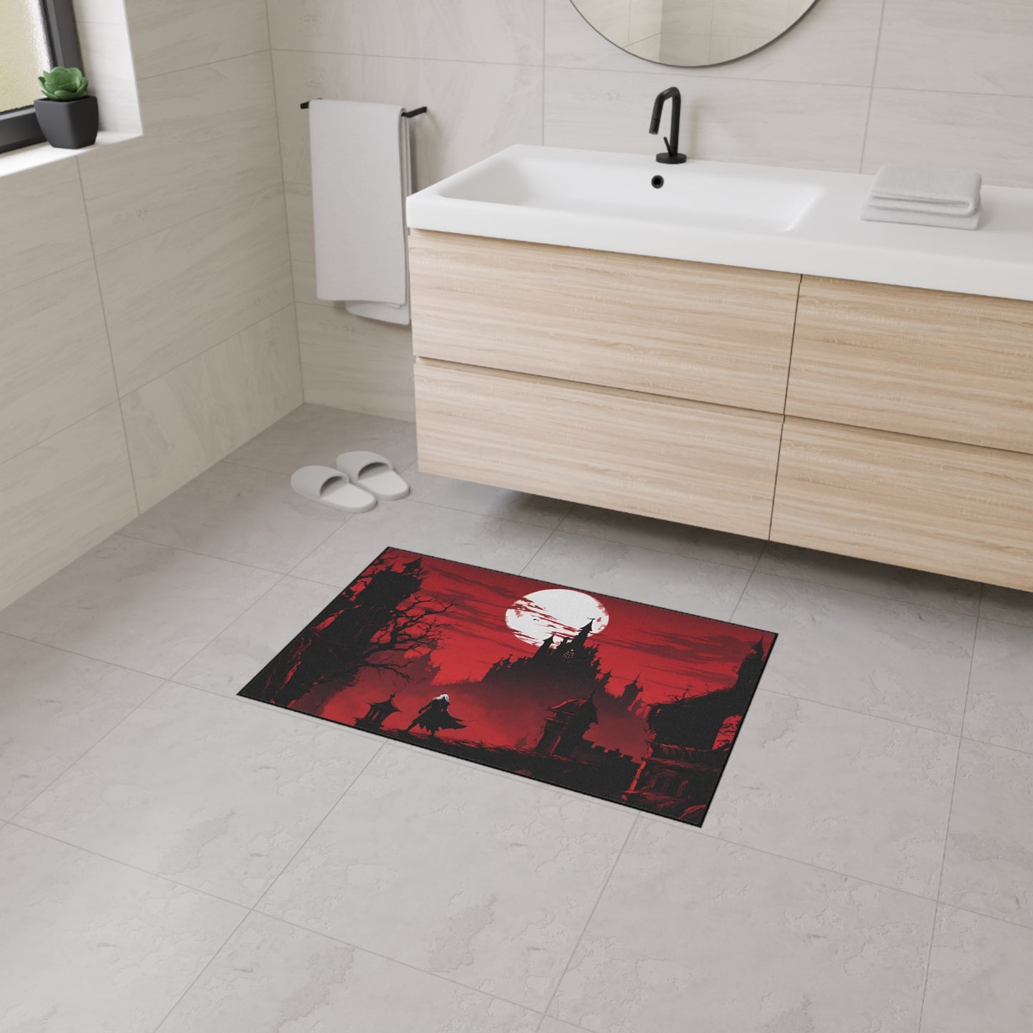 Castlevania Belmont Video Game Inspired Floor Mat | Death and Terror Await in the Dark of Night Bathroom Decor | Dracula Door Entry Gift