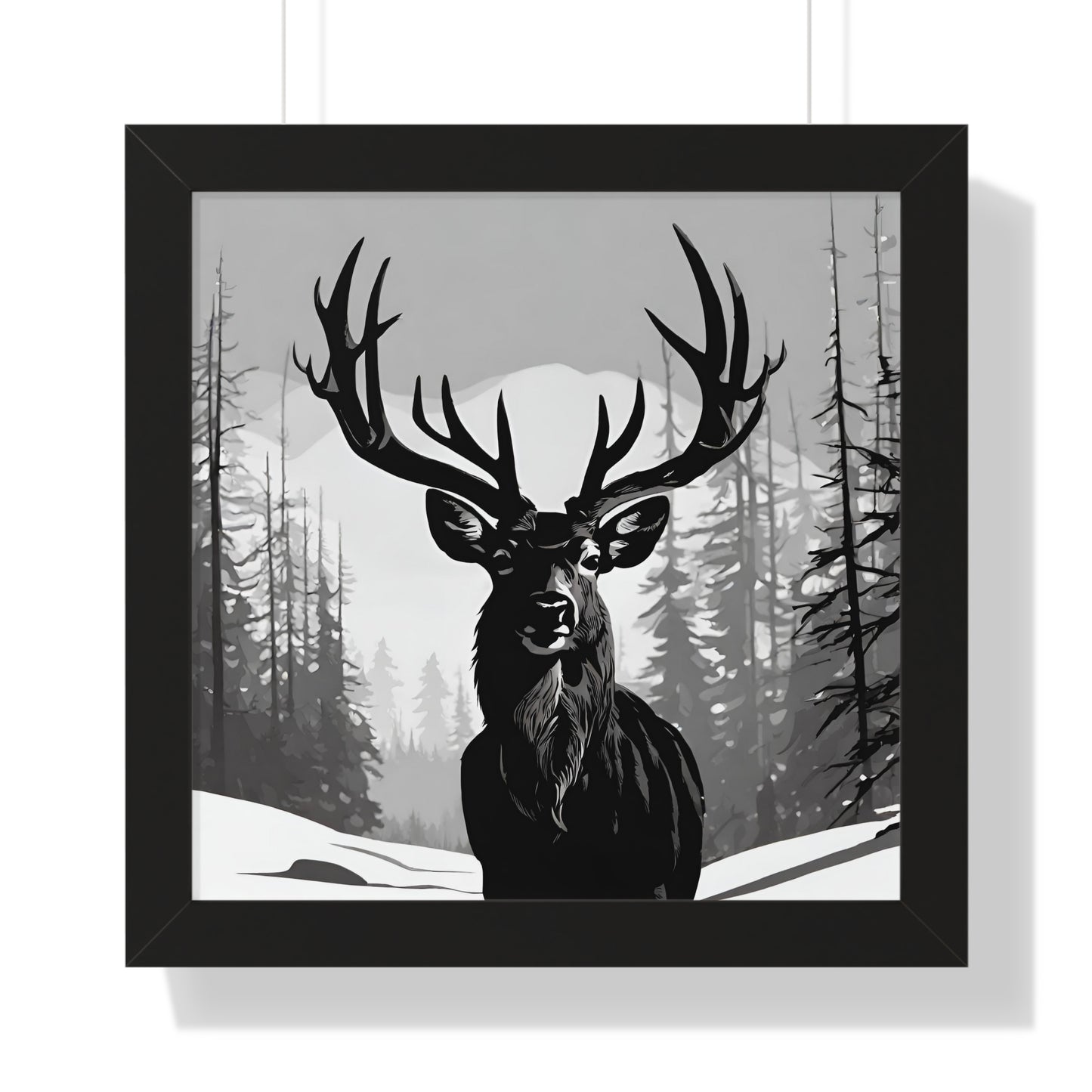Animal Wall Art, Deer Hunter Picture, Big Buck Print, Hunting Cabin, Shadow Wall Hanging, Winter Snow Image, Living Room Poster, Framed Art