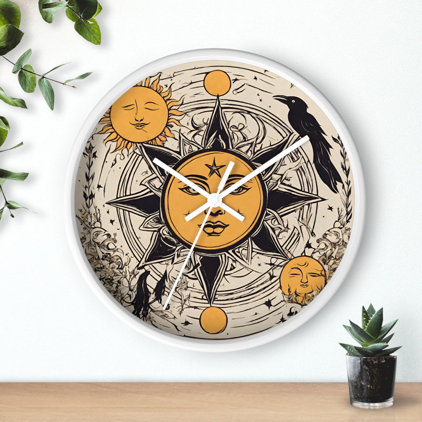 Sun Solstice Wall Art Clock | Celestial Cycle Astronomy Wall Hanging | Raven Blackbird Mockingbird Home Office Solar System Wall Decor Gift
