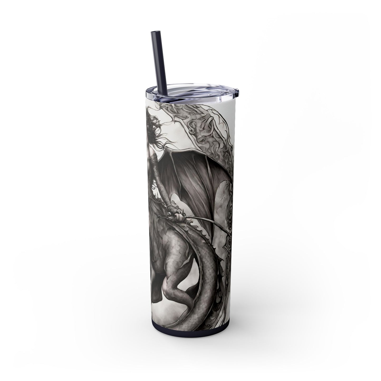 Gothic Medieval Flying Dragon Tumbler, Mutating Lizard Woman Beast Drinking Traveler, Dark Fantasy Liquid Cup