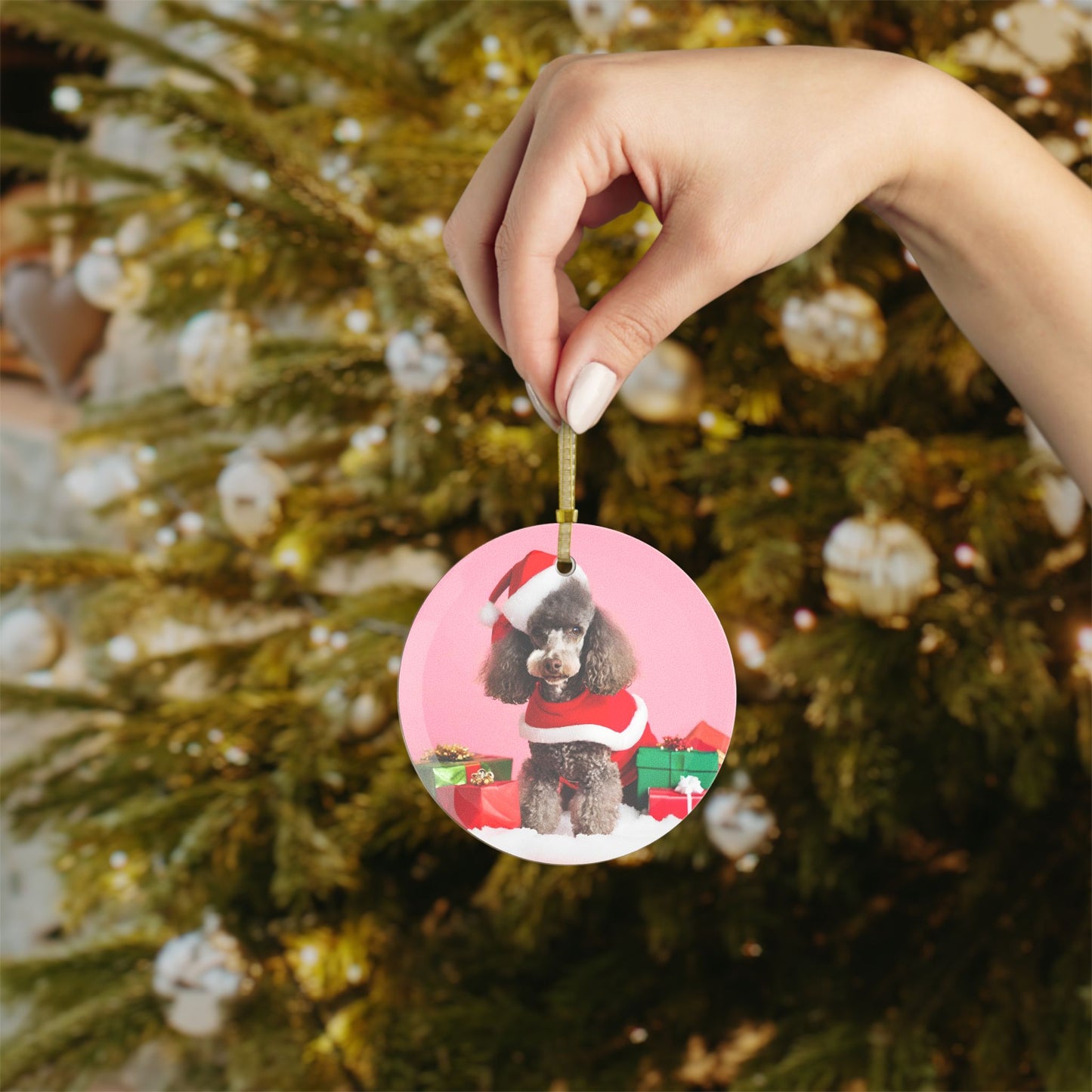 Poodle Christmas Ornament, Holiday Tree Decoration, Adorable Dog Ornament, Dog Lovers Gift, Round Glass Keepsake, Pet Xmas Collectible
