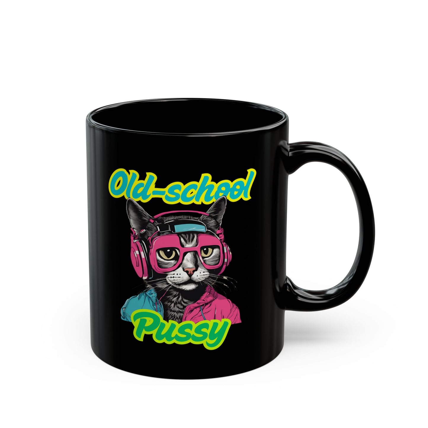 Old School Pussy Retro 80's Music Headphone Cat, Musical Lover Gift, Vintage Cat Mug, Funny Cat Mug, Retro Cat Coffee Cup, 80's Cat Tea