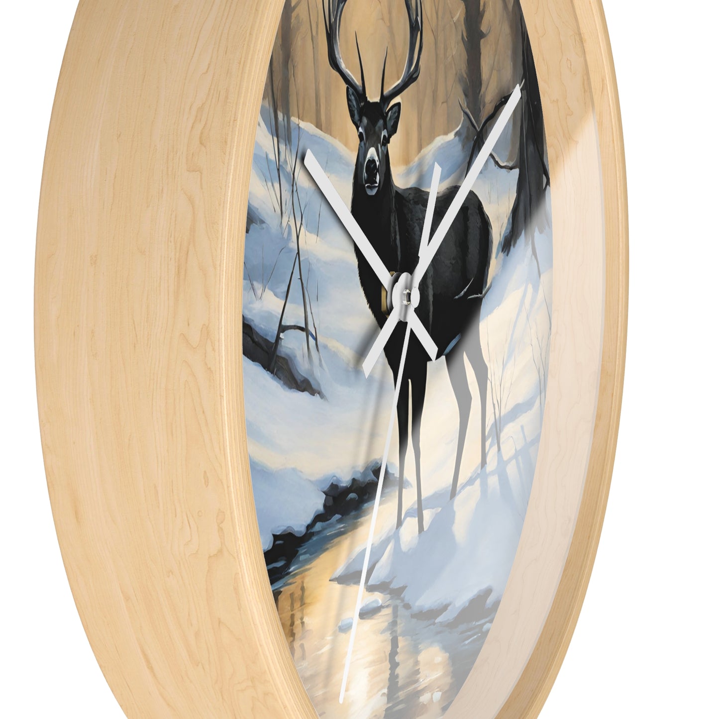 Big Buck Deer Wall Art Clock | Winter Nature Scene Snowy Creek Wall Hanging | Home Office Deer Hunter Lovers Gift