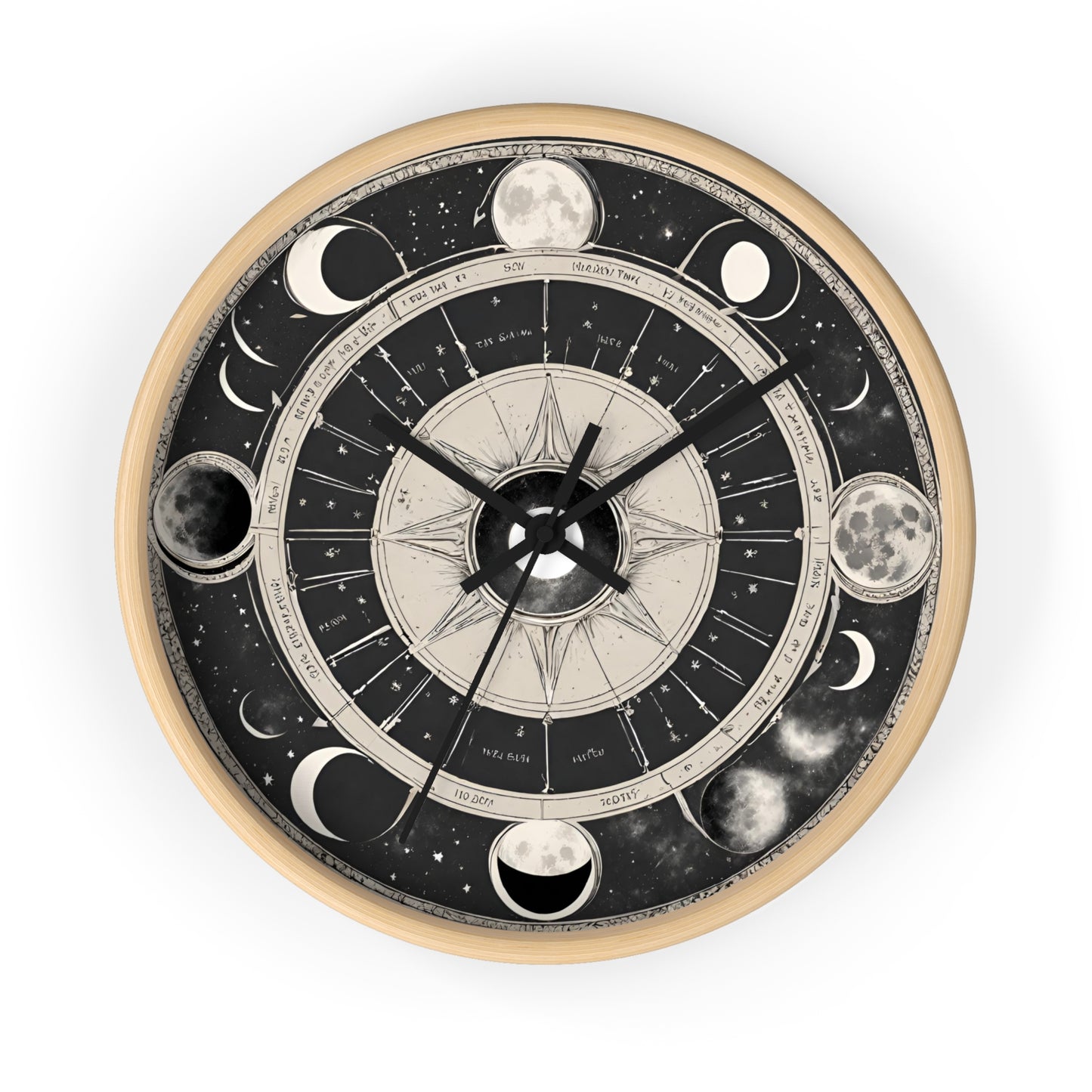 Moon Phases Wall Art Clock | Lunar Cycle Astronomy Wall Hanging | Home Office Solar System Wall Decor Gift