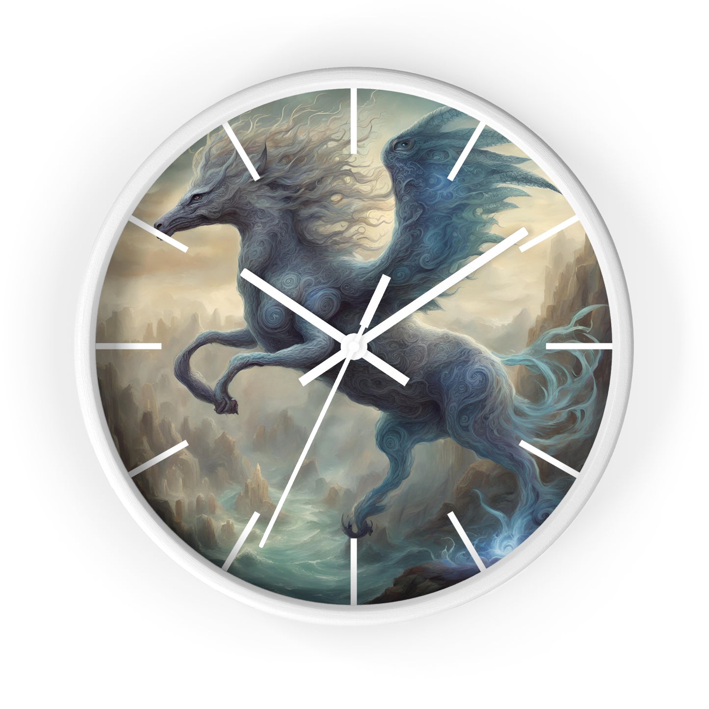 Majestic Myths Art Clock | Electrified Pegasus Horse Wall Hanging | Mystical Winged Blue Lightning Fantasy Home Office Decor Gift