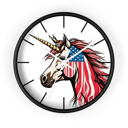 PATRIOTIC UNICORN Wall Clock - USA Freedom Fantasy Horse Decor
