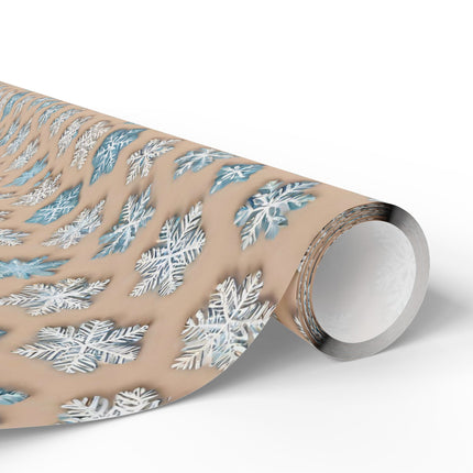 Christmas Wrapping Paper Snowflake Blue White Beige Gift Wrap Holiday Gift Wrap Roll