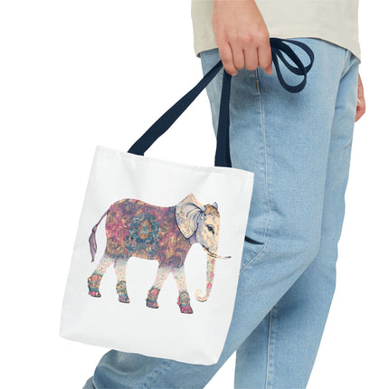 Elephant Lovers Tote | Majestic Color Pattern Custom Grocery Bag | Animal Gift Office Travel Carrier | Wild Woodland Business Traveler