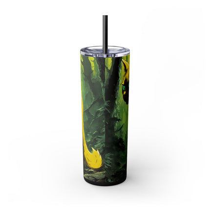 NEON YELLOW WARRIOR CAT Skinny Tumbler - Mystical Glowing Forest Kitty Cup