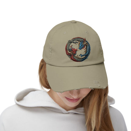 Double Dragon Yin Yang Hat, Red and Blue Dueling Serpents Ball Cap, Fighting Dragons Aura Balance Spring, Summer, Fishing Gift