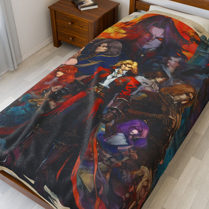 DRACULA RISES AT THE BREAK OF NIGHT Video Game Inspired Abstract Collage Blanket