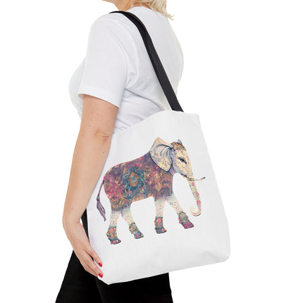 Elephant Lovers Tote | Majestic Color Pattern Custom Grocery Bag | Animal Gift Office Travel Carrier | Wild Woodland Business Traveler