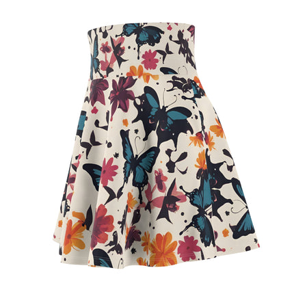 Butterfly Flower Pattern Skater Skirt | Floral Blue Women's Summer Wear |