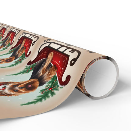 Dog Christmas Wrapping Paper, Yorkshire Terrier Sled Xmas Wrap, Santa Hat Yorkie Gift Wrap, Holiday Gift Wrap Roll