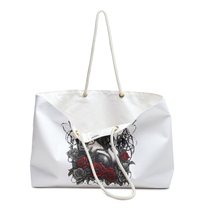 Gothic Western Cowgirl Leather Rose Chain Whip Travel Bag, Barbed Wire Gunfighter Fantasy Weekend Bag, Flowered Wild West Beauty Tote