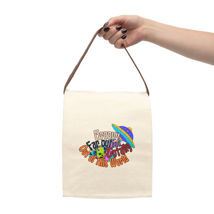 Psychedelic UFO Alien Spaceship Canvas Lunch Bag | Outer Space 70's Vibe Groovy Snack Carrier | Office or School Meal Time Trendy Bag
