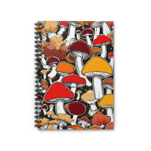 Happy Mushrooms Trippy Colorful Fungi Toadstools Spiral Notebook Rule Line Paper A5 6x8 Inch Size Journal