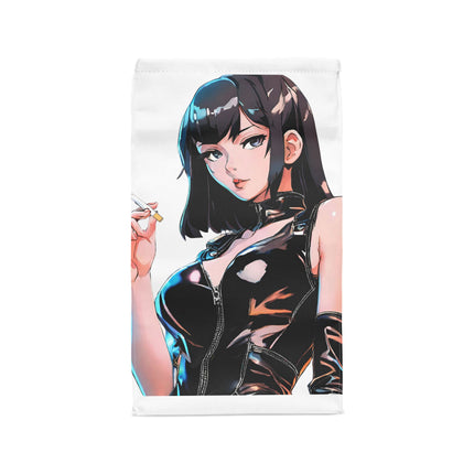 Cigarette Smoking Anime Girl Lunch Bag, Black Tight Leather Outfit Sexy Cute Office Work Carrier, Japan Cartoon Secret Agent Style Meal Bag