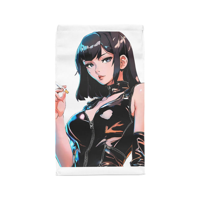 Cigarette Smoking Anime Girl Lunch Bag, Black Tight Leather Outfit Sexy Cute Office Work Carrier, Japan Cartoon Secret Agent Style Meal Bag