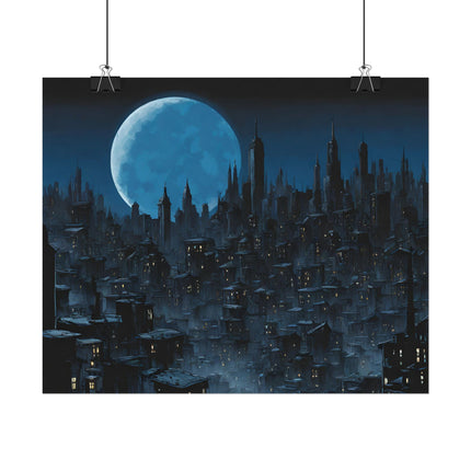 DARK CITY OF THE NIGHT MOON Poster - Gothic Lunar Moonlight Skyline Wall Art
