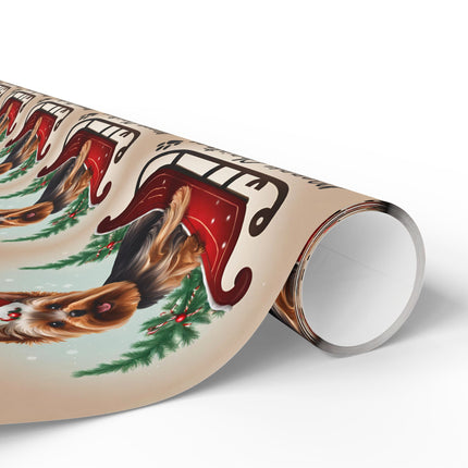 Dog Christmas Wrapping Paper, Yorkshire Terrier Sled Xmas Wrap, Santa Hat Yorkie Gift Wrap, Holiday Gift Wrap Roll