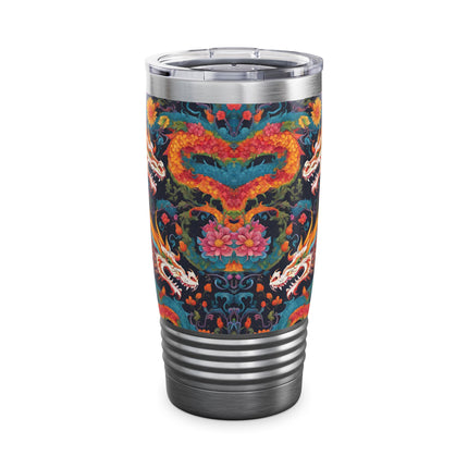 Dragon Tumbler | Japanese Flower Pattern Drink Companion | Floral Japan Insulated Travel Mug | Exercise Office College Road Trip Coffee Gift