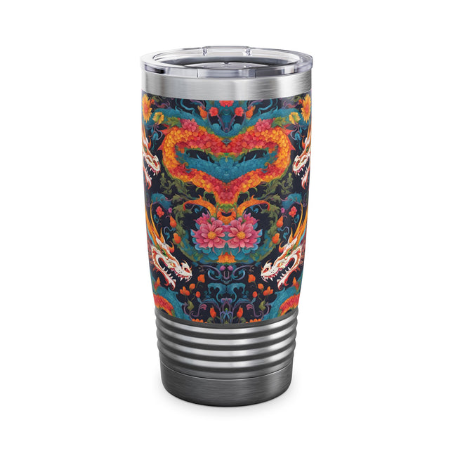 Dragon Tumbler | Japanese Flower Pattern Drink Companion | Floral Japan Insulated Travel Mug | Exercise Office College Road Trip Coffee Gift