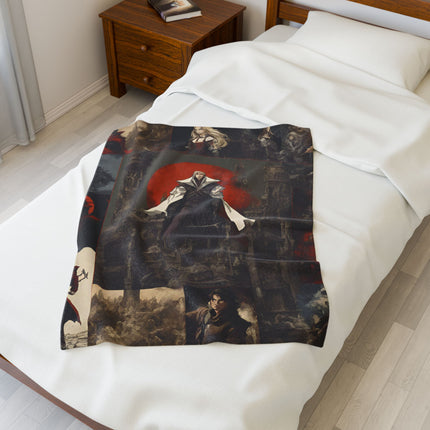 A WARRIOR EMERGES Video Game Inspired Abstract Collage Blanket