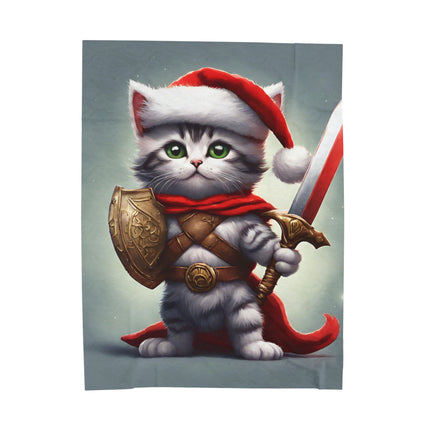 Christmas Blankets Kids Adults Blankets Velveteen Plush Blanket Cat Lovers Christmas Gift Santa Warrior Kitten Holiday Gift Cat Holiday Gift