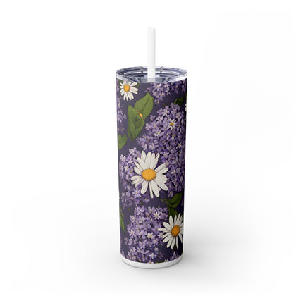 DAISIES AND LILACS Skinny Tumbler - Flowered Car Traveler Cup