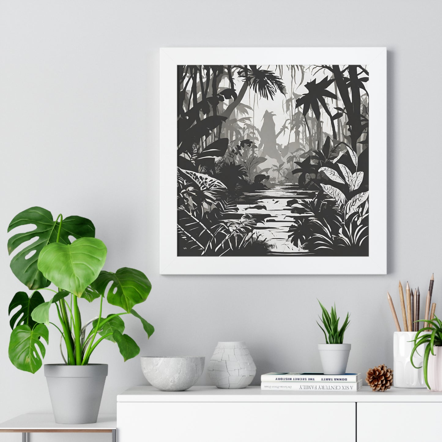 Wall Decor, Jungle Scene, Framed Wall Hanging, Black Shadow Print, Nature Scene Picture, Living Room Poster, Office Scenery