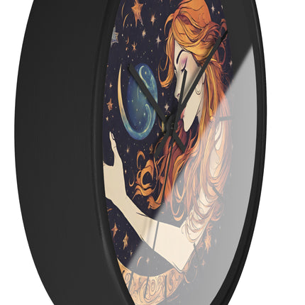MOON SHAPING GODDESS Wall Clock - Celestial Fantasy Astrology Decor