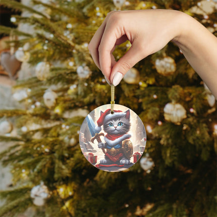 KITTEN WARRIOR Glass Christmas Ornament