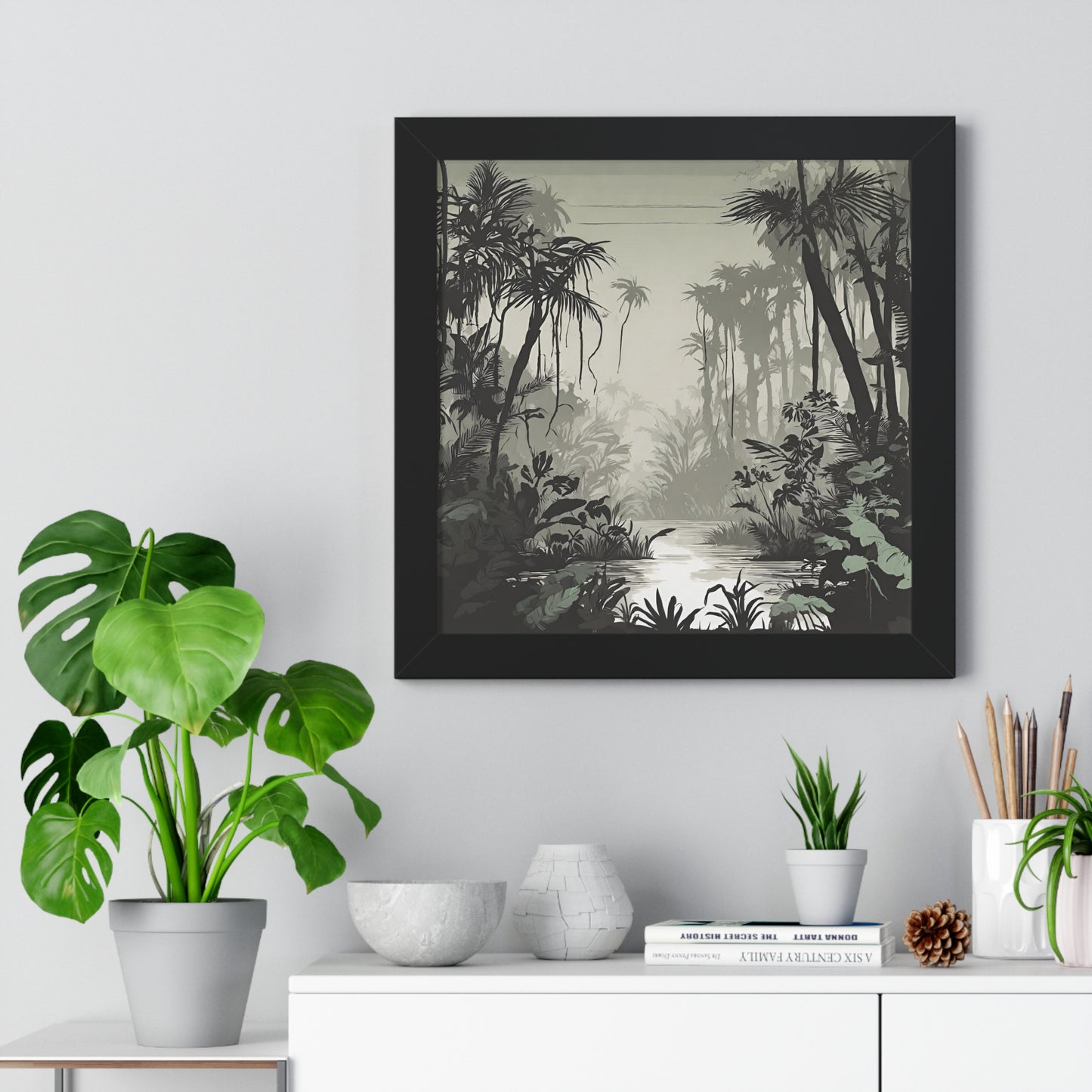 Wall Decor, Jungle Scene, Framed Wall Hanging, Black Shadow Print, Nature Scene Picture, Living Room Poster, Office Scenery