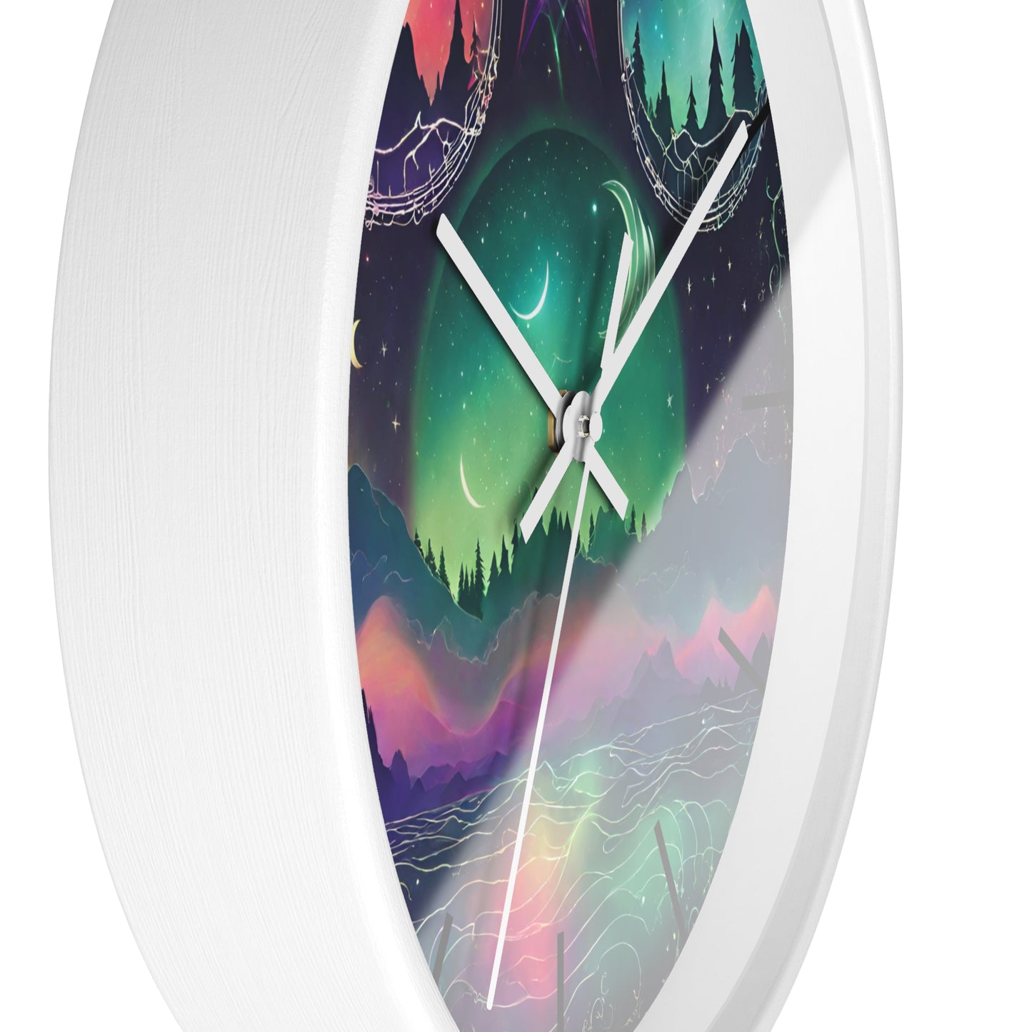Moonlight Mountains Wall Clock | Aurora Borealis Astronomy Star Moons Constellations Office Decor Gift, Solar System Home Hanging Unique Art
