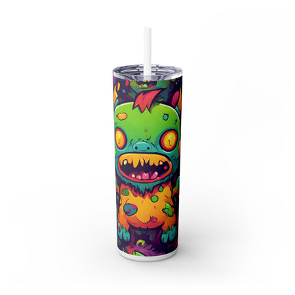 Kids Little Monster Skinny Tumbler | Colorful Funny Zombie Childs Insulated Cup | Furry Mutant Fun School Lunch Classroom Drink Traveler