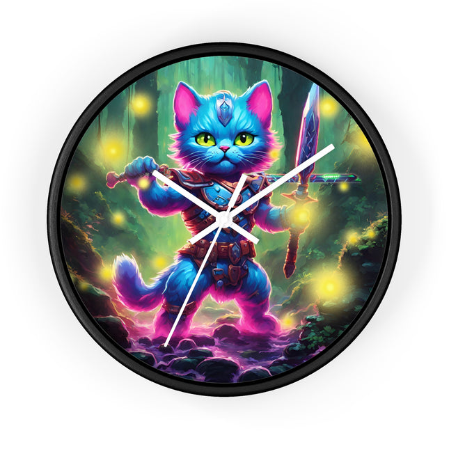 FIREFLY FOREST Warrior Cat Wall Clock - Feline Watercolor 80s Cartoon Decor