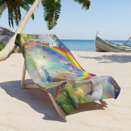 MAJESTIC RAINBOW SKY FANTASY Kids Beach Towel - Mystic Horses Girls Swimming Pool Blanket