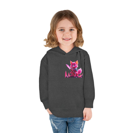 Neon Crystal Fox Toddler Girls Hoodie, Hot Pink Centaurian Cosmic Guardian Sweatshirt, Two Sided 2T 4T 5-6T Long Sleeve Hood