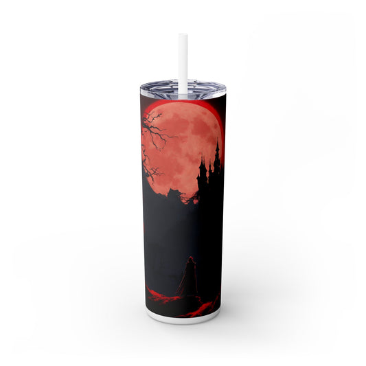 Castlevania Belmont Video Game Inspired Skinny Tumbler | Cursed Ring of Lunar Blood Travel Cup | Dracula Castle Vampire Gamer Road Gift