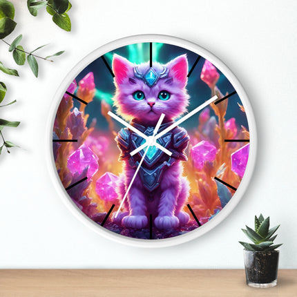 COSMIC CRYSTAL CAT GUARDIAN Wall Clock - Neon Fantasy Cave Decor
