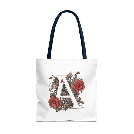Custom Letter Personalized Tote | Rose Flowered Grocery Travel Bag | Floral Print Roses Office Laptop & Books or Exercise Overnight Carrier