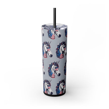 PATRIOTIC AMERICAN UNICORN Skinny Tumbler - United States Freedom Travel Cup