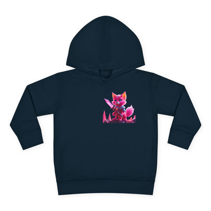 Neon Crystal Fox Toddler Girls Hoodie, Hot Pink Centaurian Cosmic Guardian Sweatshirt, Two Sided 2T 4T 5-6T Long Sleeve Hood