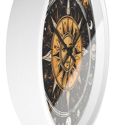 Sun and Moon Wall Art Clock | Celestial Solstice Astronomy Wiccan Hanging | Comet Constellations Home Office Solar System Pagan Decor Gift