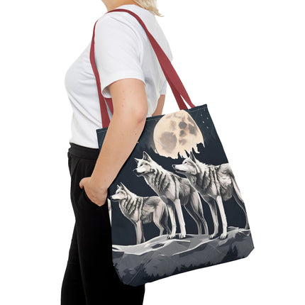 Moon Wolves Tote | Night Sky Mountain Wolf Pack Grocery Bag | Laptop & Book Carrier | Home Office Wooded Wild Dogs Travel Overnight Gift